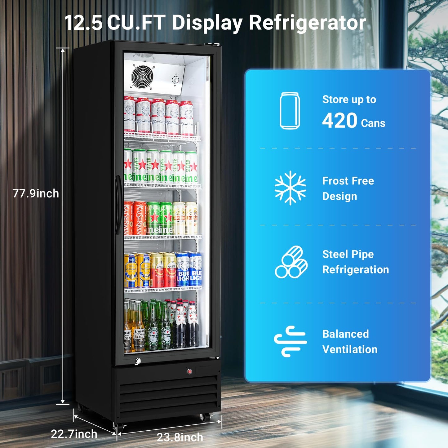 BODEGA BODEGACOOLER 12.5 Cu.Ft Commercial Fridge with Glass Door Display Refrigerator, Upright Beverage Fridge & Drink Fridge Merchandiser Refrigerator for Convenience Stores & Retail Drink Display