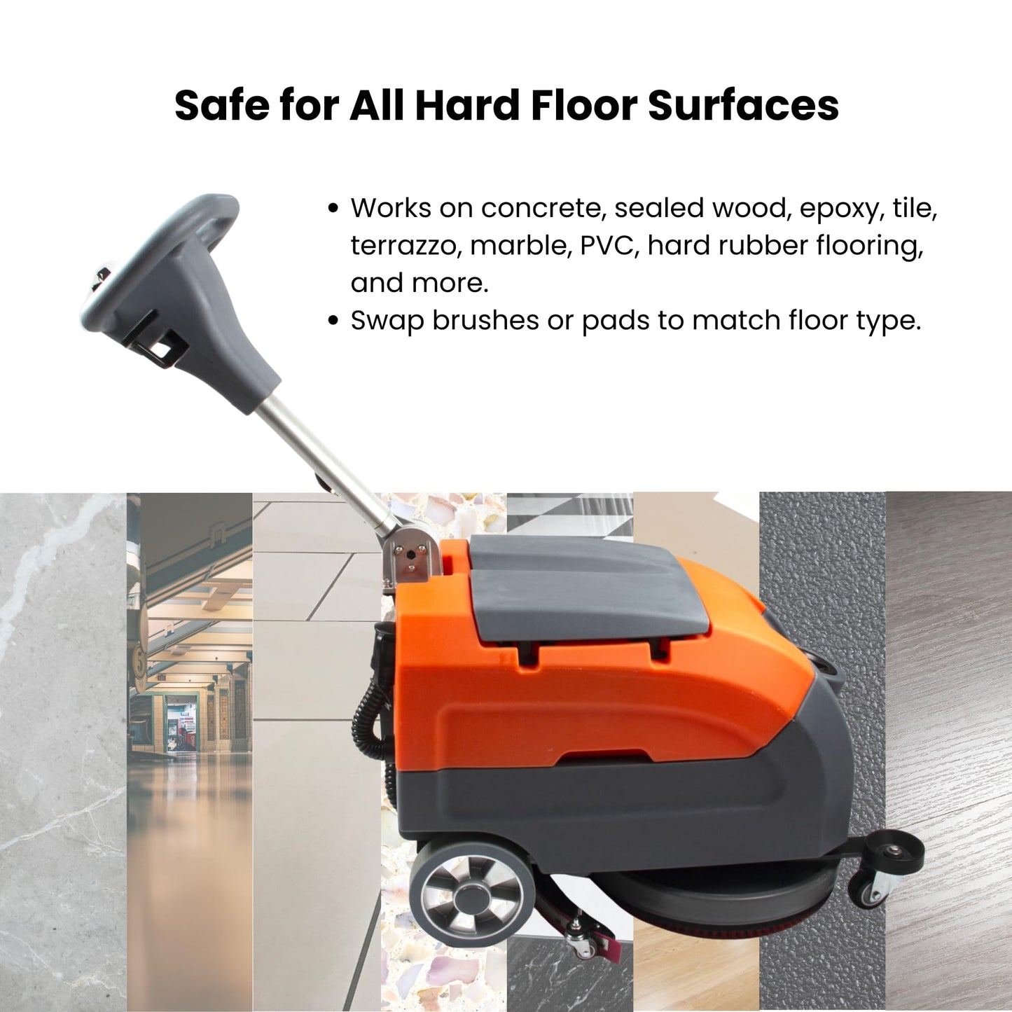 SUNMAX 17" Walk-Behind Floor Scrubber Machine, 19,000 Ft²/H, 2.5-Hour Fast Charging, Up to 2.5 Hours Runtime, 7.9/9.2-Gal Tanks, Commercial Hard Floor Cleaner | RT35+