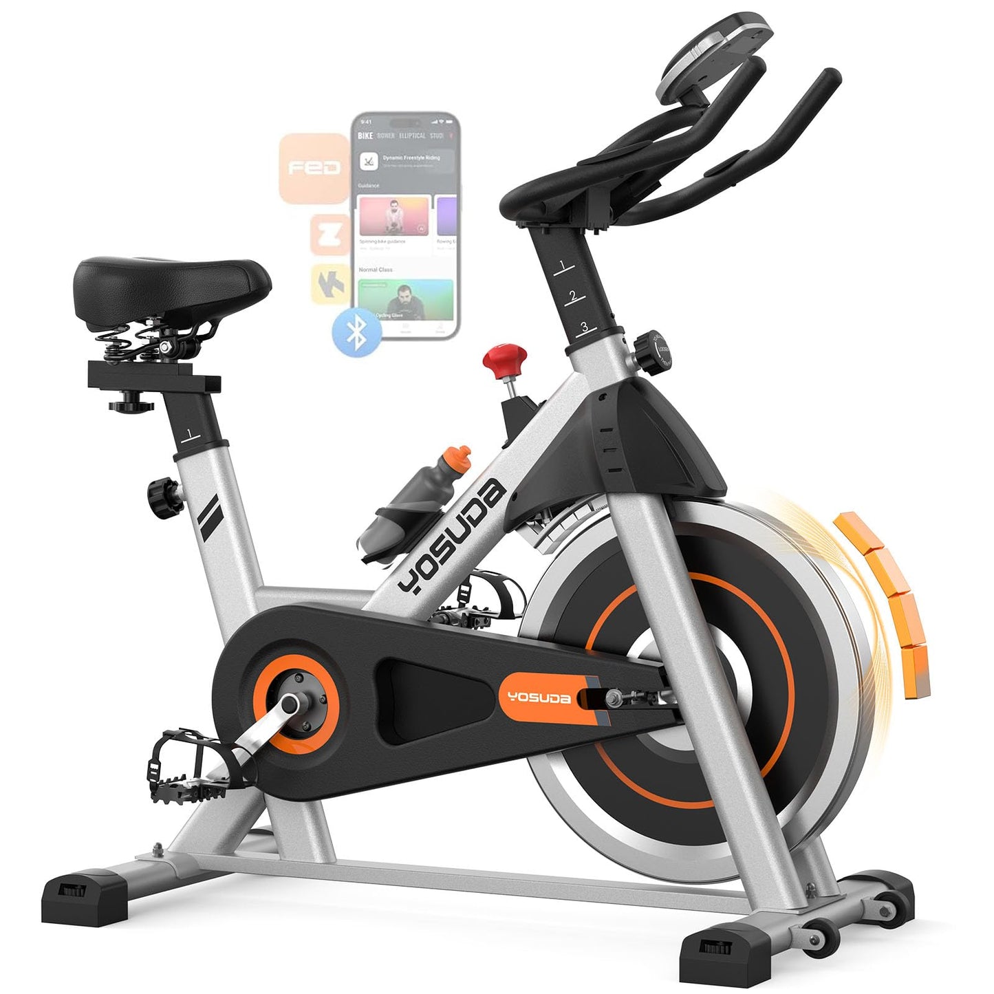 YOSUDA Exercise Bike, Brake Pad Stationary Bike for Home with Exclusive App, Magnetic Indoor Cycling Bike with 300 lb Weight Capacity, Low Noise, Tablet Holder and Fitness Courses for Weight Loss - Magnetic-Black