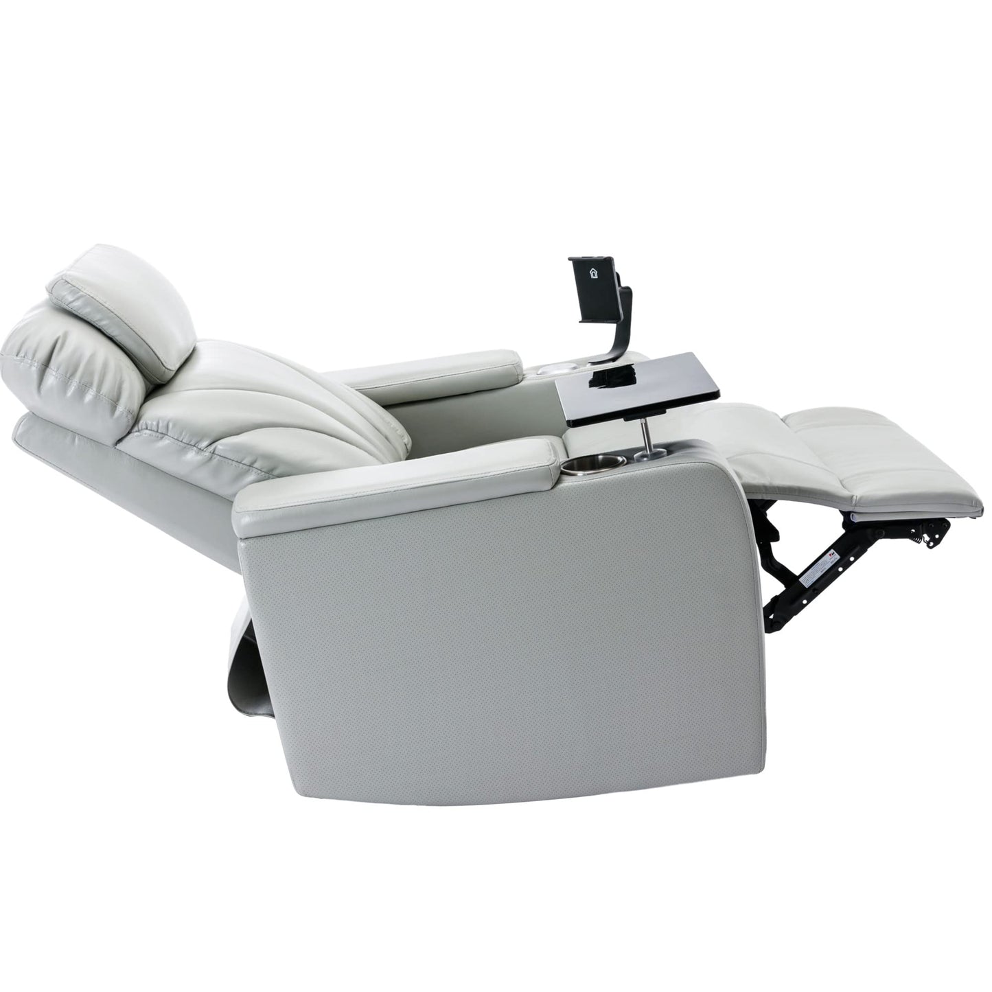 Merax Leather Recliner Chair, Electric Home Theater Seating with Multimedia Audio Armrest, Cup Holders & Storage, Light Grey