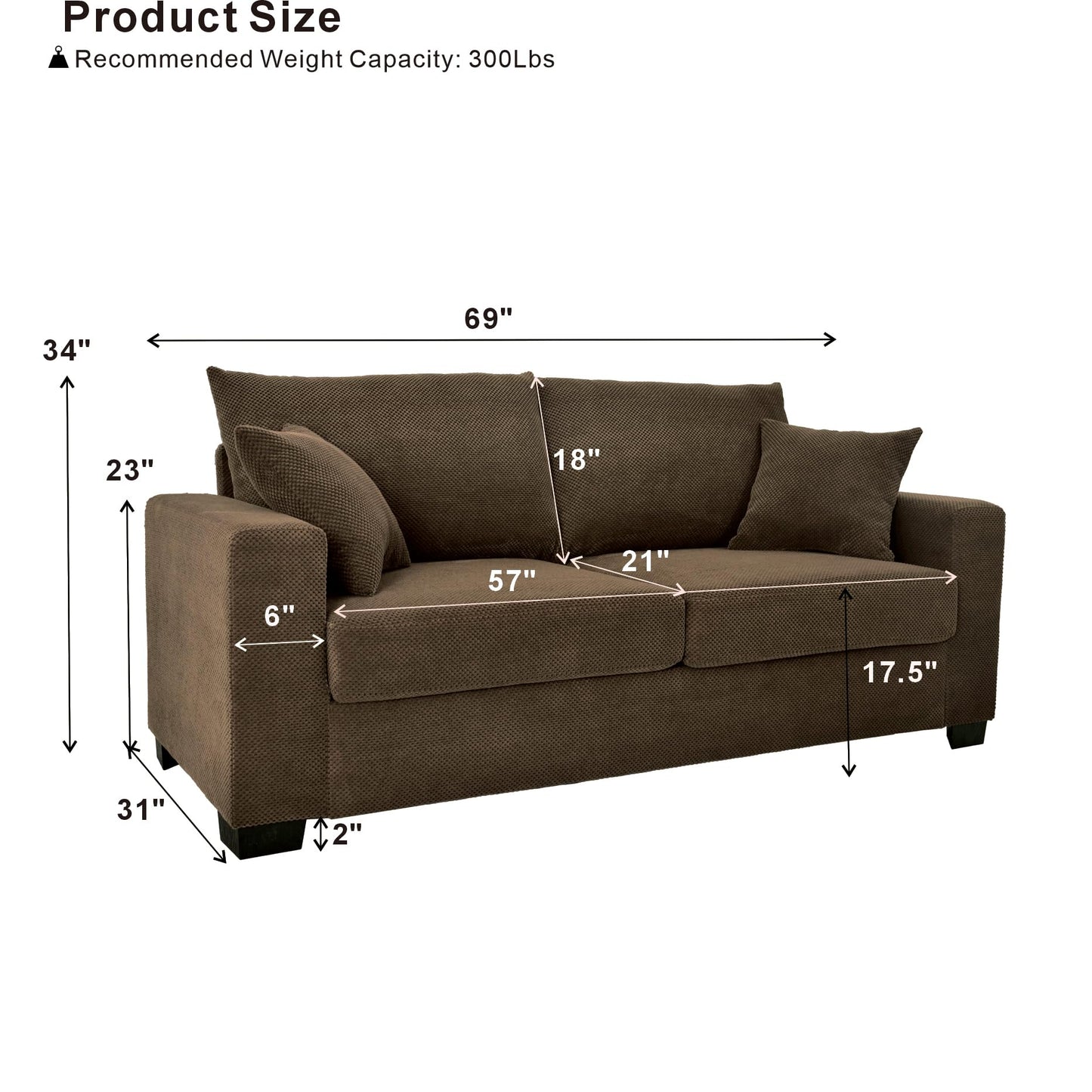 Ball & Cast 69" Loveseat Sofa, Modern Love Seat Couches for Living Room, Button Tufted Upholstered Small Couch with 2 Throw Pillows for Bedroom,Apartment,Office,Easy Assembly,Coffee