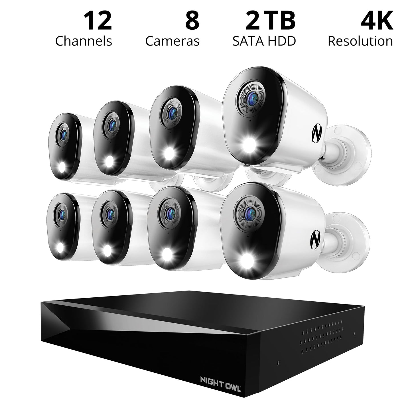 Night Owl 2-Way Audio 12 Channel DVR Video Home Security Camera System with (8) Wired 4K HD Indoor/Outdoor Deterrence Cameras and 2TB Hard Drive (Add up to 4 Wi-Fi Cameras) (8 Camera)