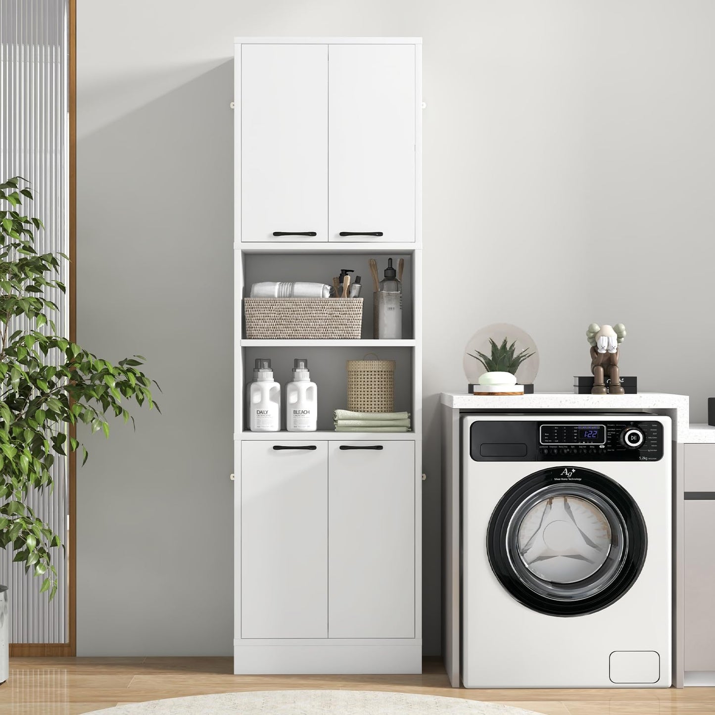 NAFORT Storage Cabinet, 75" Freestanding Tall Cupboard with Shelves, Anti-toppling Devices & Non-Slip Foot Pads, Modern Slim Cabinet for Indoor Space