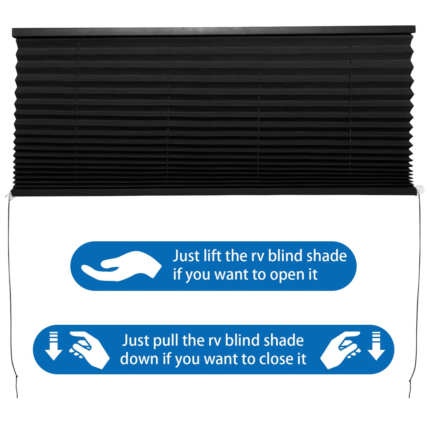 NOVINO RV Blinds for Camper Window, Pleated Shade 50inW x 38inH, Black