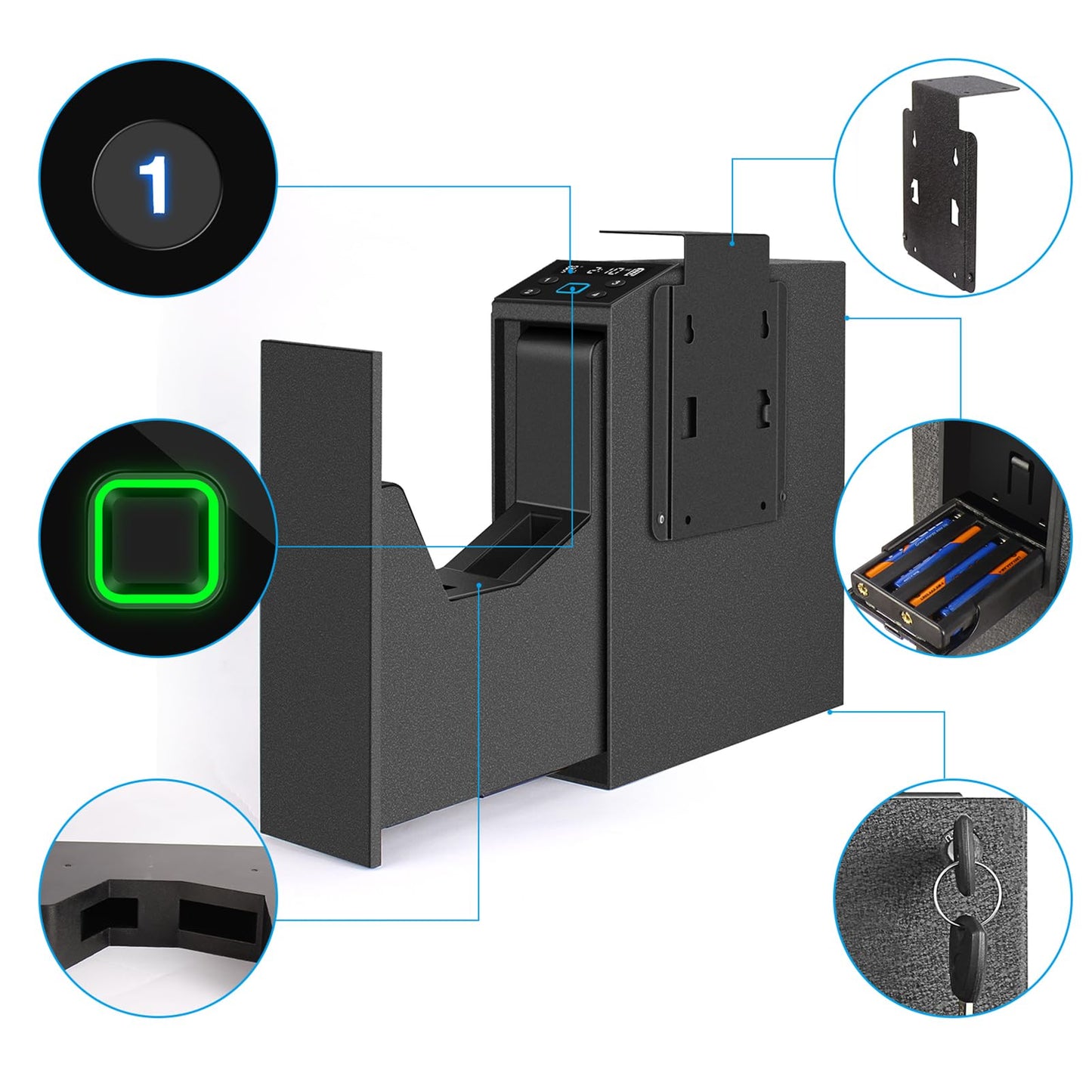 Biometric Slider Handgun Gun Safe with LCD Screen of Temp Humidity Time for Nightstand, Desk, Bed Side, Wall, Truck