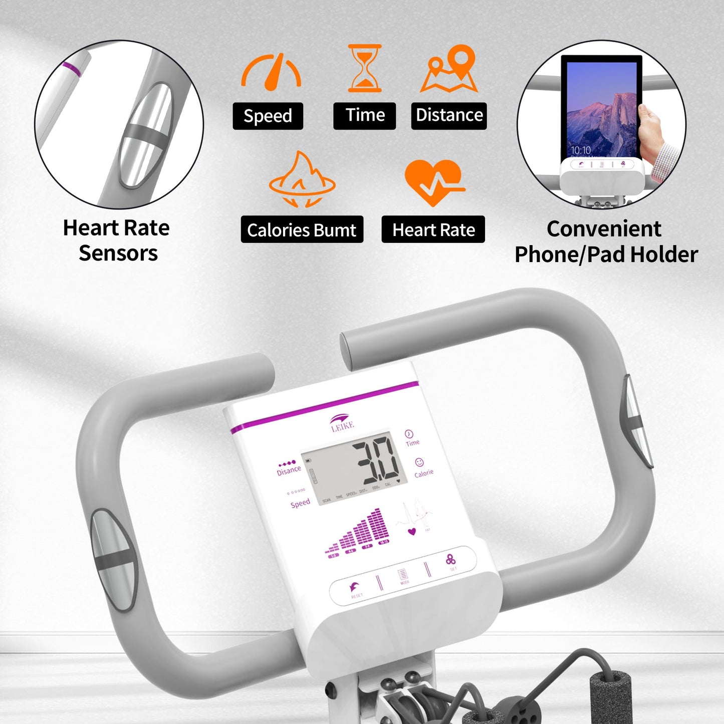 leikefitness Folding Stationary Bike Recumbent Exercise Bike w/Arm Resistance Bands-Pulse Sensor-LCD Monitor and Easy to Assemble Indoor Cycling Bike 2280 (PURPLE)
