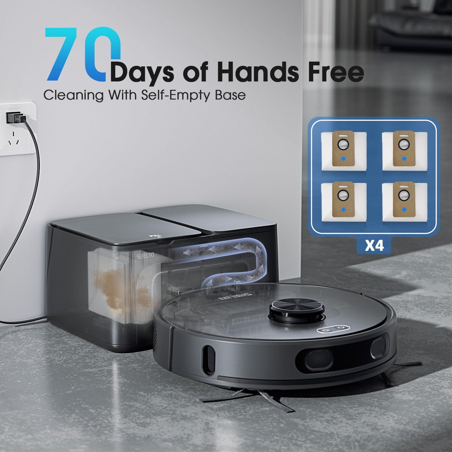 Robot Vacuum and Mop Combo, Self-Emptying Robotic Vacuums Cleaner Smart Mapping, 2-3 Months Hands-Free Base Strong Suction & LiDAR Navigation, 220 Mins Long Runtime for Pet Hair, Hard Floor, Carpet