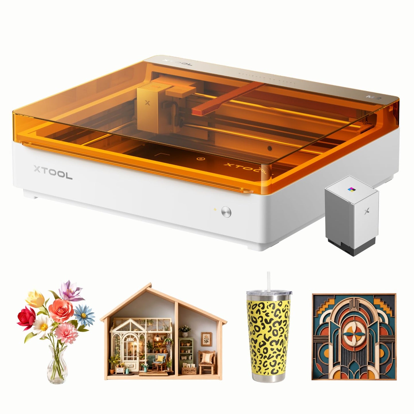 xTool M2 10W Color Craft Laser Engraver, with Full-Color CMYK Inkjet Printer, Built-in Dual Cameras, Class 1 Enclosed Safe Laser Engraving Machine for Wood, Leather, Felt, Fabric, Paper, DIY Crafts