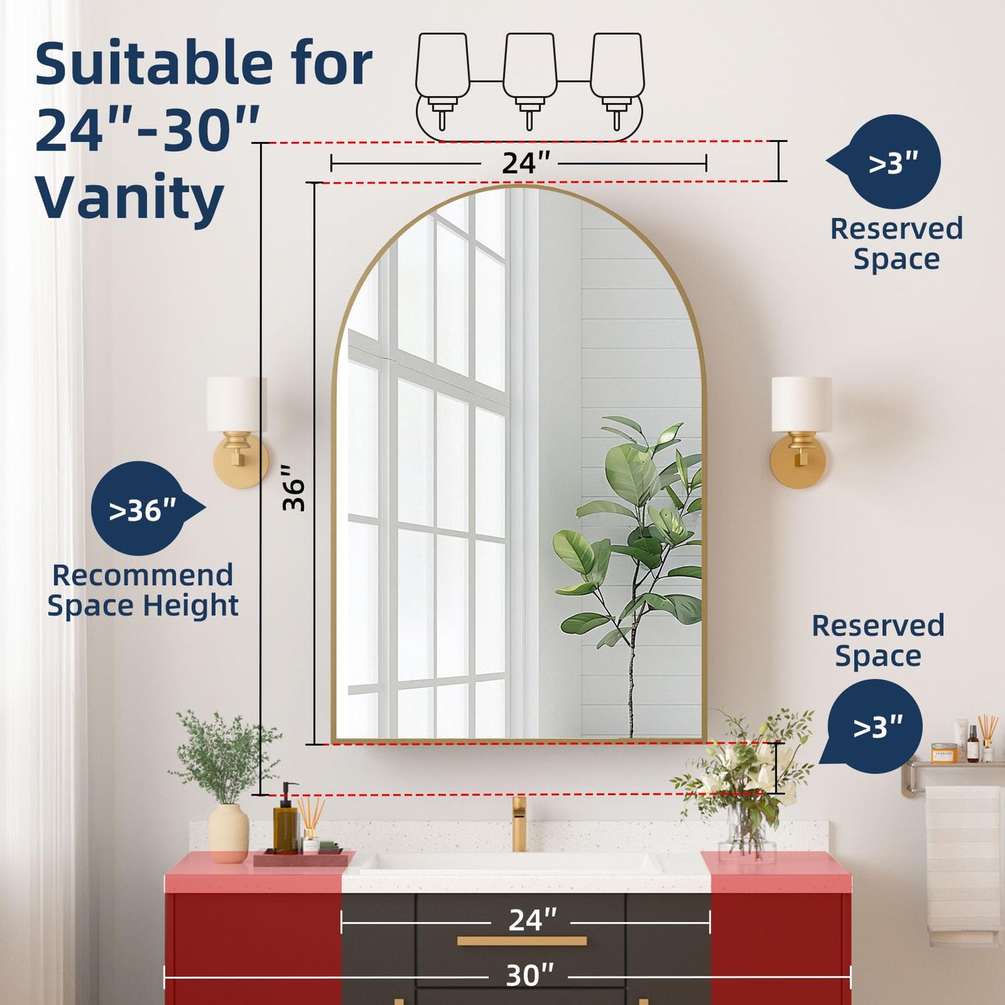 YTSMIR Medicine Cabinets for Bathroom, Gold Arched Medicine Cabinet Recessed or Surface Wall-Mounted,Modern Bathroom Vanity Mirror with Storage, Mirrored Cabinet with Adjustable Shelves,24x36 Inch