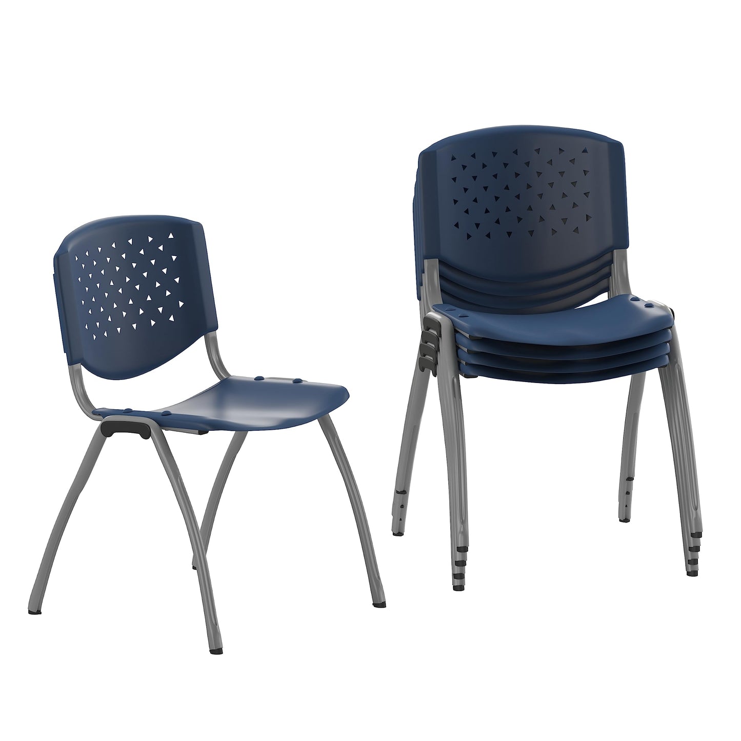 Flash Furniture Hercules Series Plastic Contoured Lobby Chairs with Perforated Backs, Ergonomic Stacking Chairs for Offices, Set of 5, Navy