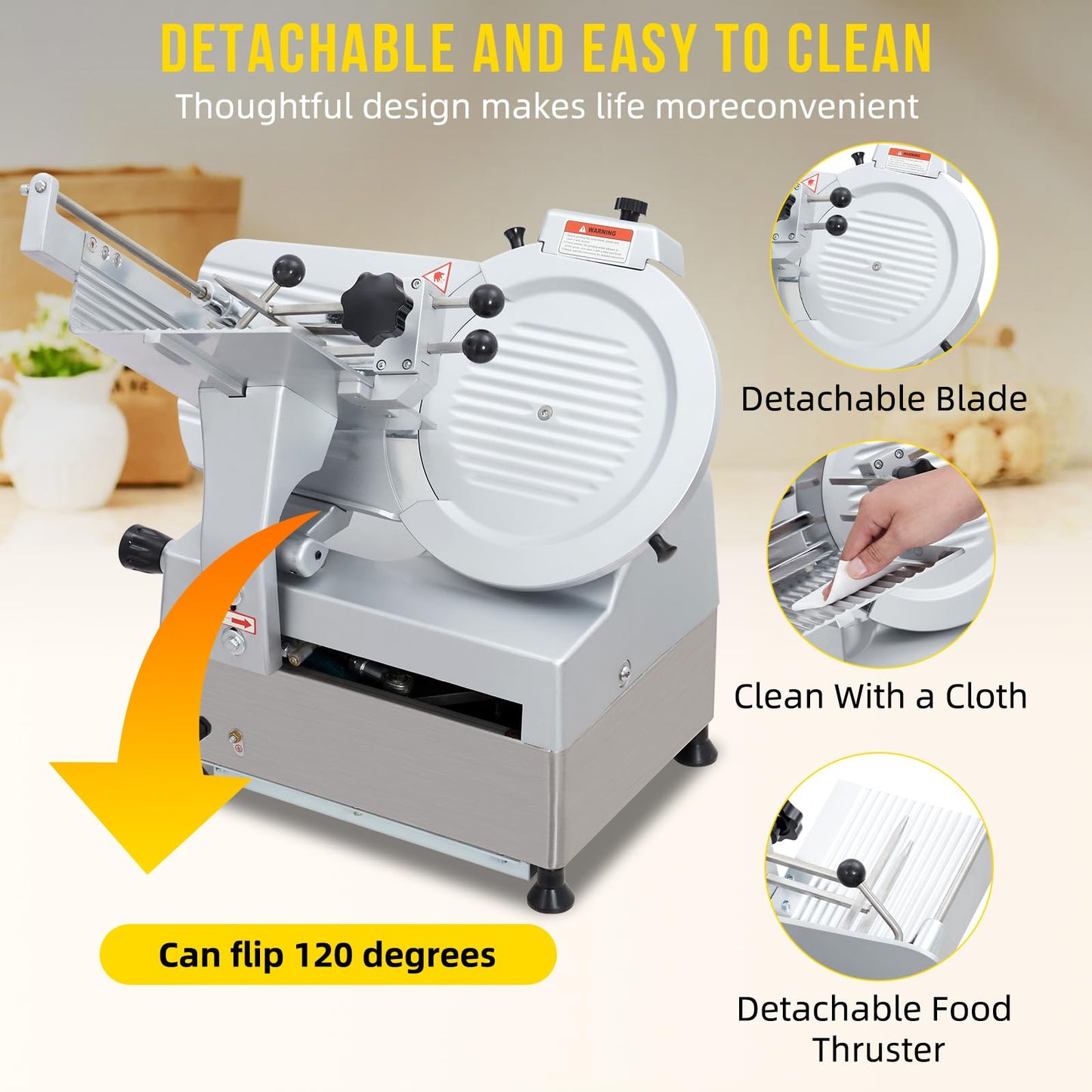 12 Inch Automatic Meat Slicer, Electric Food Slicer with 180W+370W Dual Motor, 0-16mm Adjustable Thickness, Stainless Steel Blade, Commercial Meat Slicer for Home Kitchen