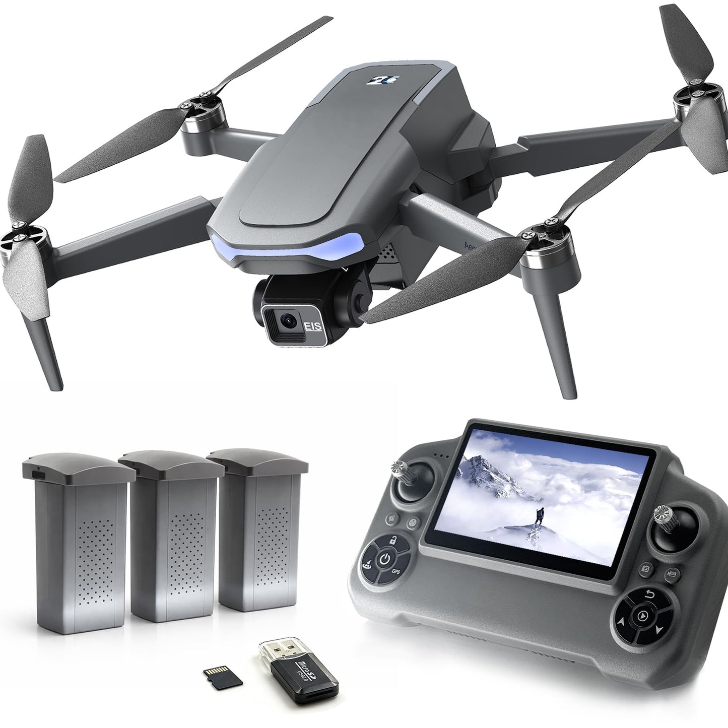 3-Axis Gimbal GPS Drone with 4K Camera YIKKEON Drone, 10000FT Range, 90Min Flight Time with 3 Batteries, 4.5" HD Screen Remote, Auto Return, Follow Me, Brushless Motor, 5G FPV, Foldable RC Quadcopter for Beginners - Under 249g