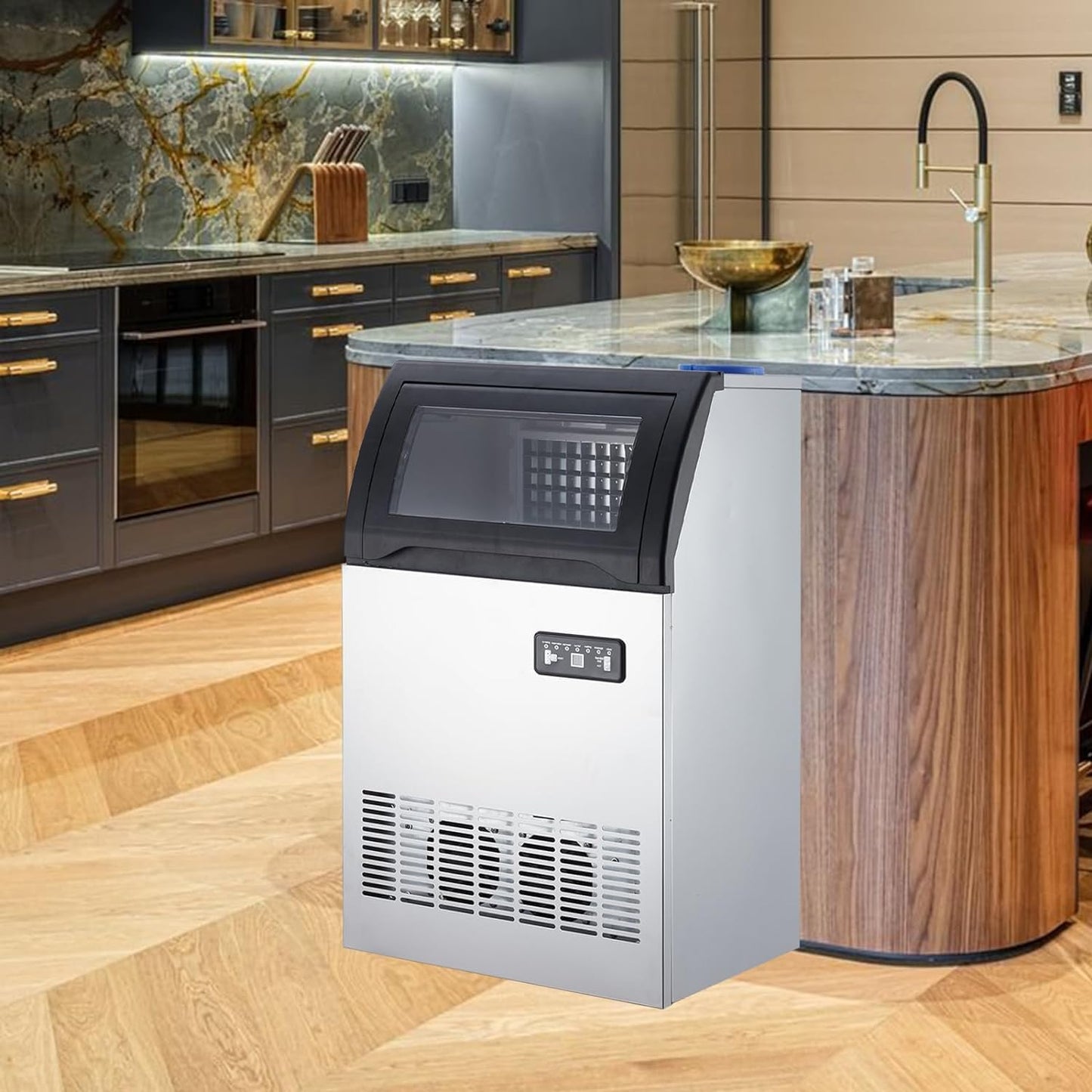 GarveeHome Ice Maker Machine, Stainless Steel Under Counter 200 LB/24h Commercial Ice Maker with 55 LBS Storage Capacity, 90 Ice Cubes for Home, Bar, Restaurant, Outdoor Activities