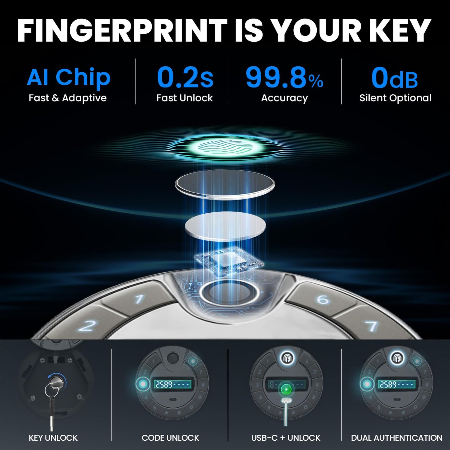 RETLLAS 4.5 CuFt Heavy Duty Fireproof Biometric Home Safe Fingerprint and PIN Lock, Reinforced Steel, Dual Anti-Pry Bolts, Backlit LCD, Heat-Sealing Gasket and USB-C Power for Documents & Electronics