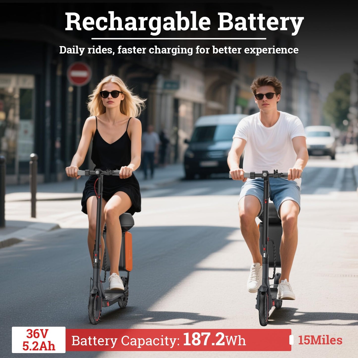 Qlaway Electric Scooter with Seat - 8.5" Solid Tire, Powerful 350W Motor, Top Speed 19 MPH, Max 16 Miles Ranges, Load 264LBS, Aluminum Alloy Frame Foldable Commuting Escooter for Adults & Teens