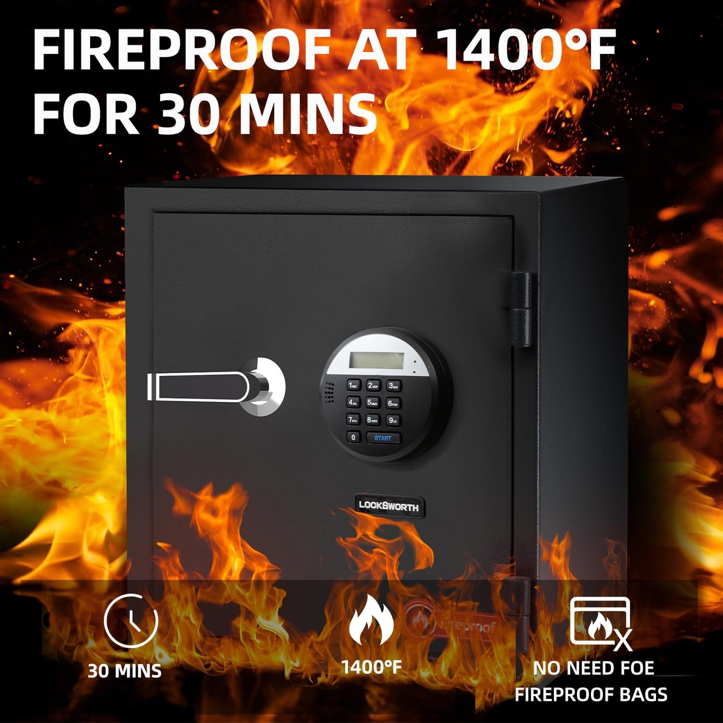 1.6 Cubic Feet Fireproof Safe Box, Fireproof Home Safe for Money, Jewelry, Documents and Valuables W/Digital Keypad, Alarm System, Removable Shelf, Home and Office Use Document Box