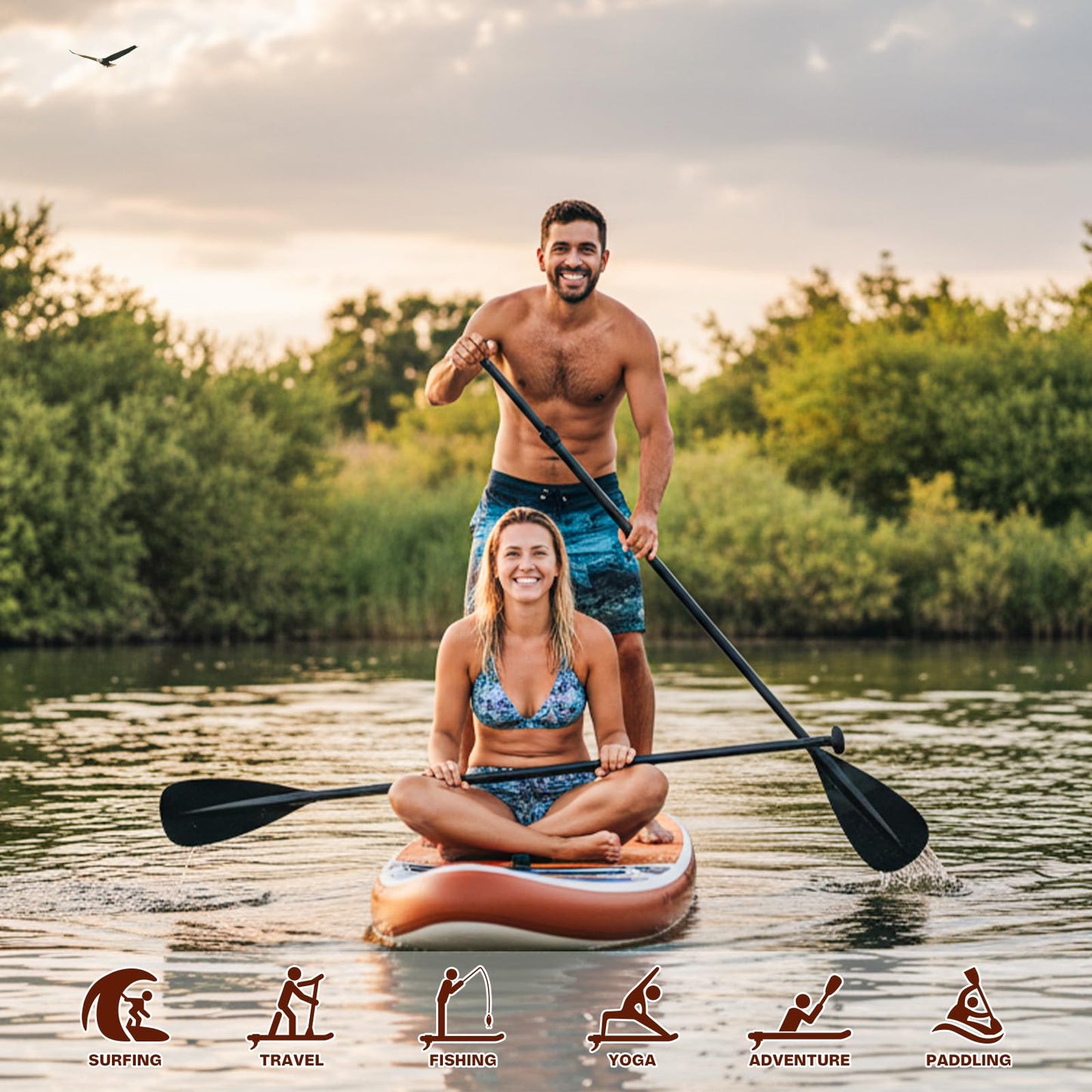 FEATH-R-LITE Inflatable Paddle Board Stand Up Paddleboards for Adults SUP with Premium Accessories Pump, Adjustable Paddle, Leash, Three Fins, Backpack (Ash Eagle)