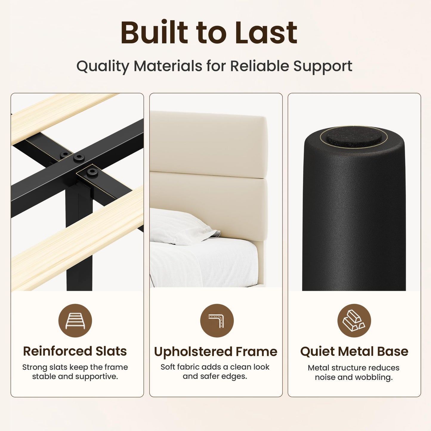 GRUSIGN King Size Platform Bed Frame with Velvet Headboard, Adjustable Height Wooden Slats Support, Upholstered Mattress Foundation, Fits Mattress or Mattress with Box Spring, Easy Assembly, Beige