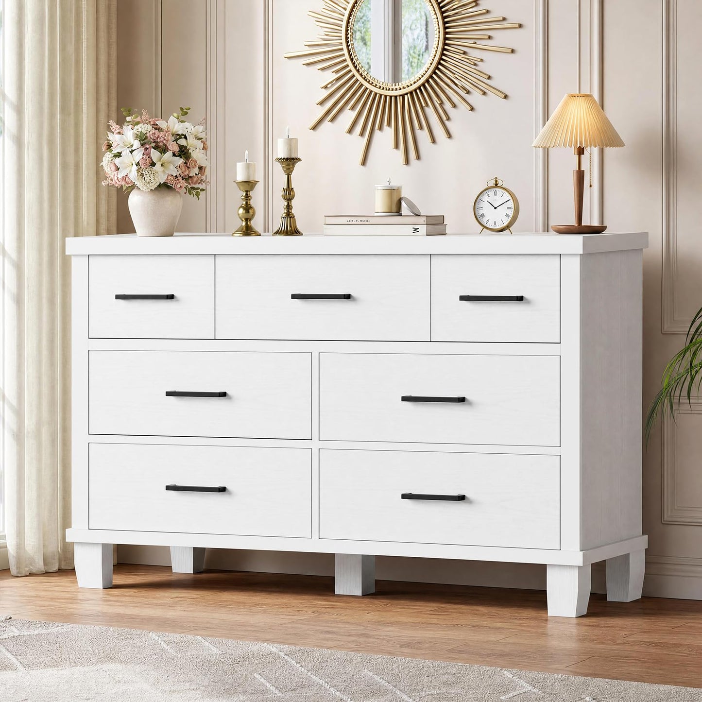 IDEALHOUSE Dresser for Bedroom with 7 Drawers, White Storage Chest of Drawers with Metal Handle, Wooden Dresser Organizer for Living Room,Closet,Entryway,Nursery