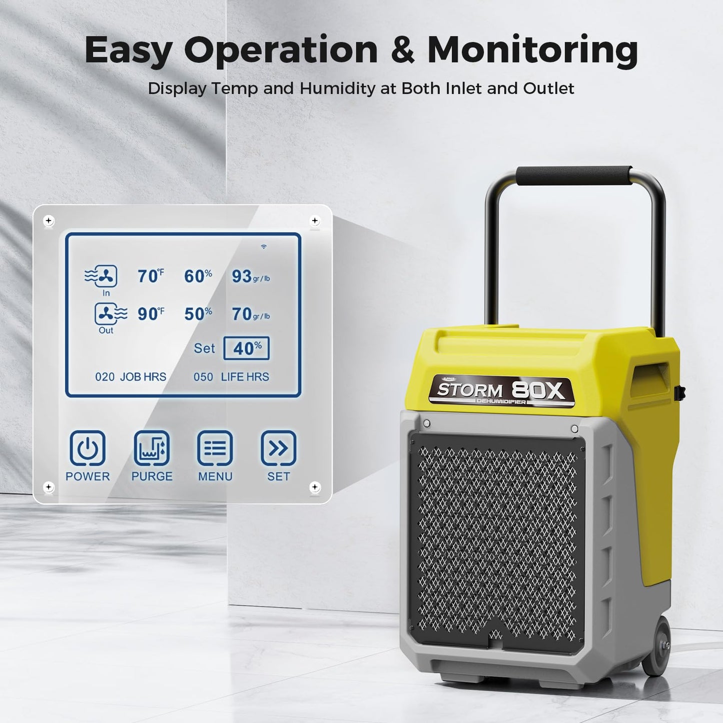 ALORAIR 170 PPD Commercial Dehumidifier with Pump & Drain Hose, LGR Industrial Use, Portable Dehumidifier with Wheels for Water Damage Restore, 6 Year Limited Warranty, Storm 80X (Yellow)
