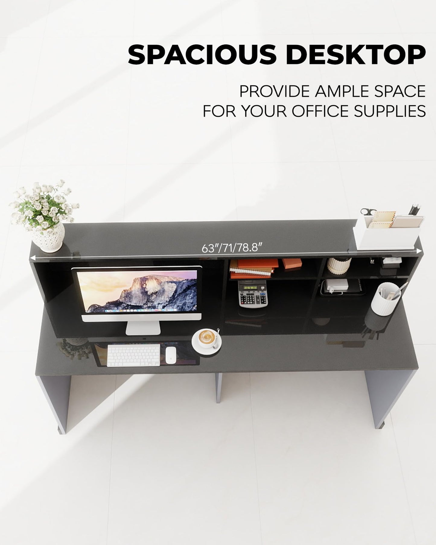 UZZUR Reception Desk, Front Desks with RGB LED Lights, Modern Reception Desk with Counter with Cable Grommet, Retail Counter for Home Office, Checkout, Beauty Salon, Barber