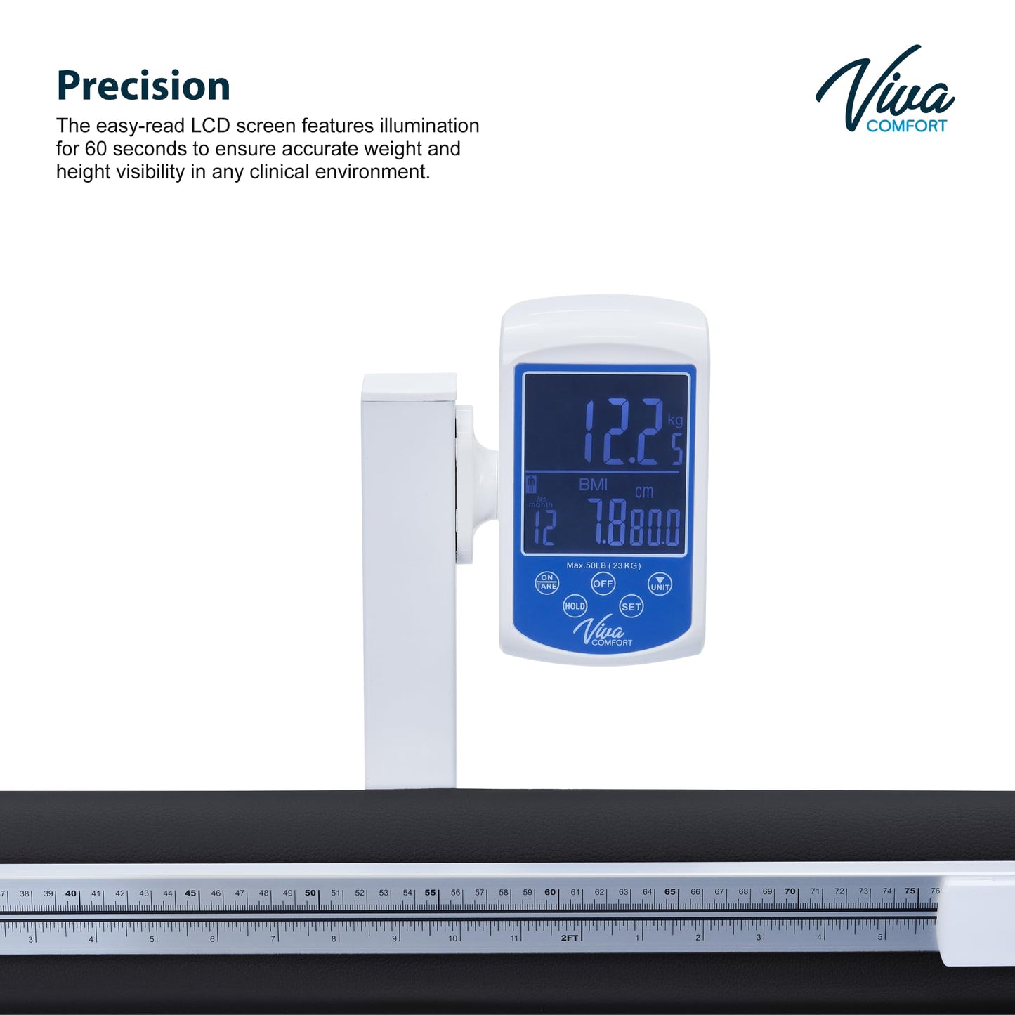 Vivacomfort Grande Pediatric Treatment Scale Table – Child Exam Table with Built-in Baby Scale & Height Rod, 500 lb Weight Capacity, Black