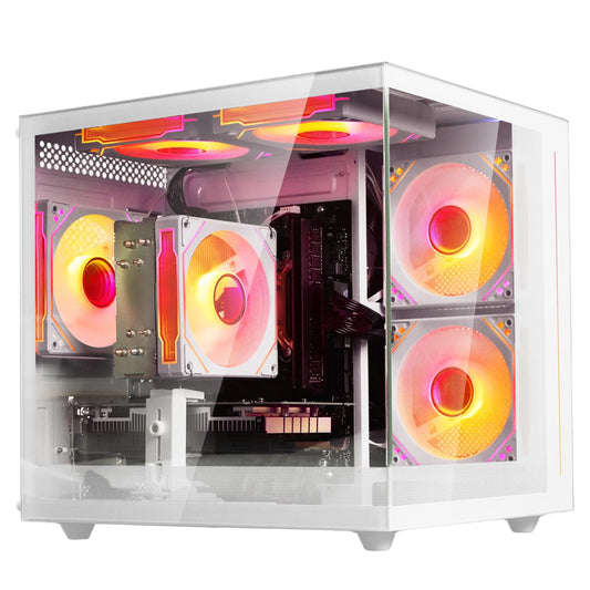 suevery Pre Built Gaming PC | M.2 NVMe 512G SSD | Radeon 4G Graphics Card | DDR4 16G RAM | AMD Ryzen5 6Cores 3.6G Up to 4.1G | Wi-Fi6 White Tower Gamer Desk top Computer