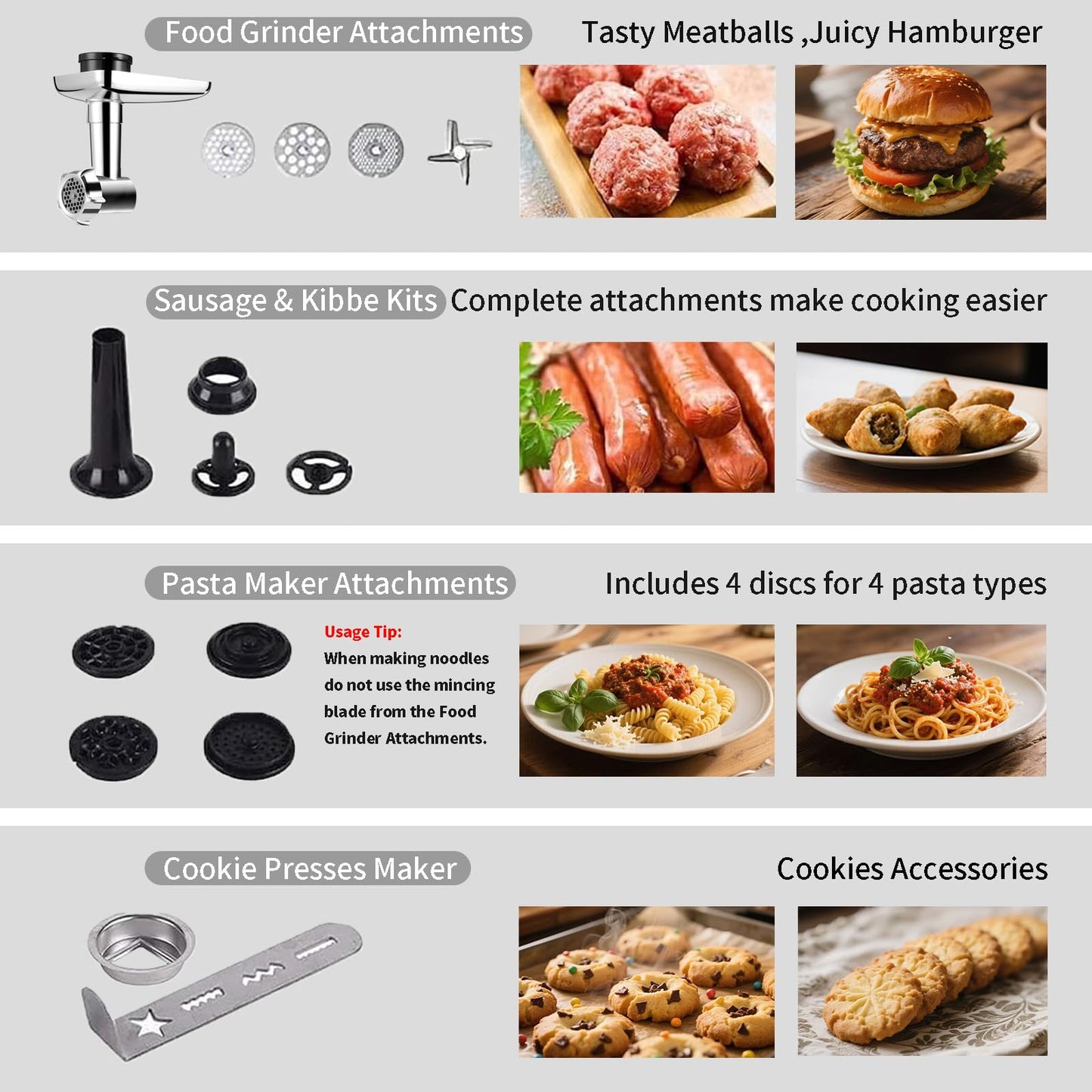 Aifeel Stand Mixer, 8.5QT+ 6QT Two Stainless Steel Bowls Electric Food Mixer, 7 in 1 Multifunctional Kitchen Mixer with Dough Hook, Whisk, Beater, Meat Grinder,Pasta & Cookie Maker-Black