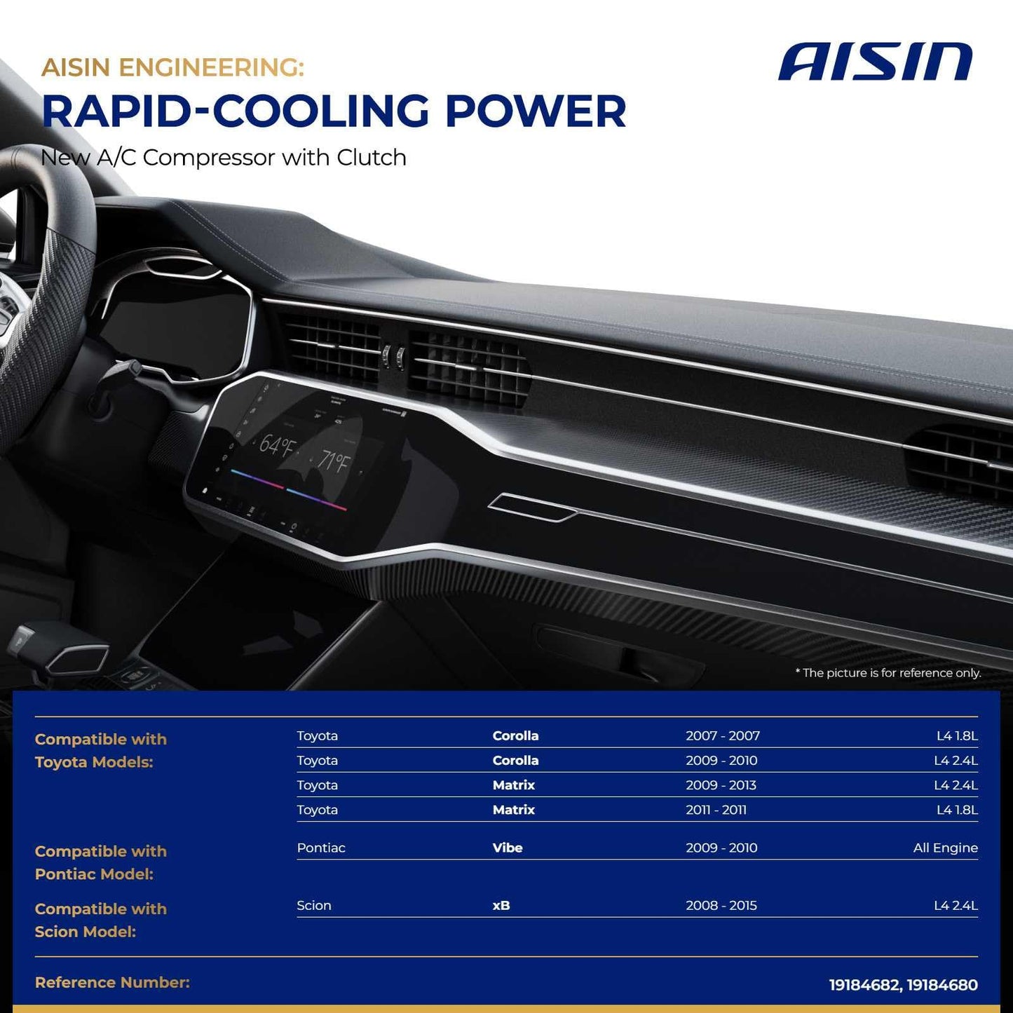 AISIN AFTERMARKET ACCAZ-00718 Air Conditioner AC Compressor - Compatible with Toyota Corolla 2007&2009-2010, Matrix 2009-2013, Scion xB 2008-2015, Pontiac Vibe 2009-2010