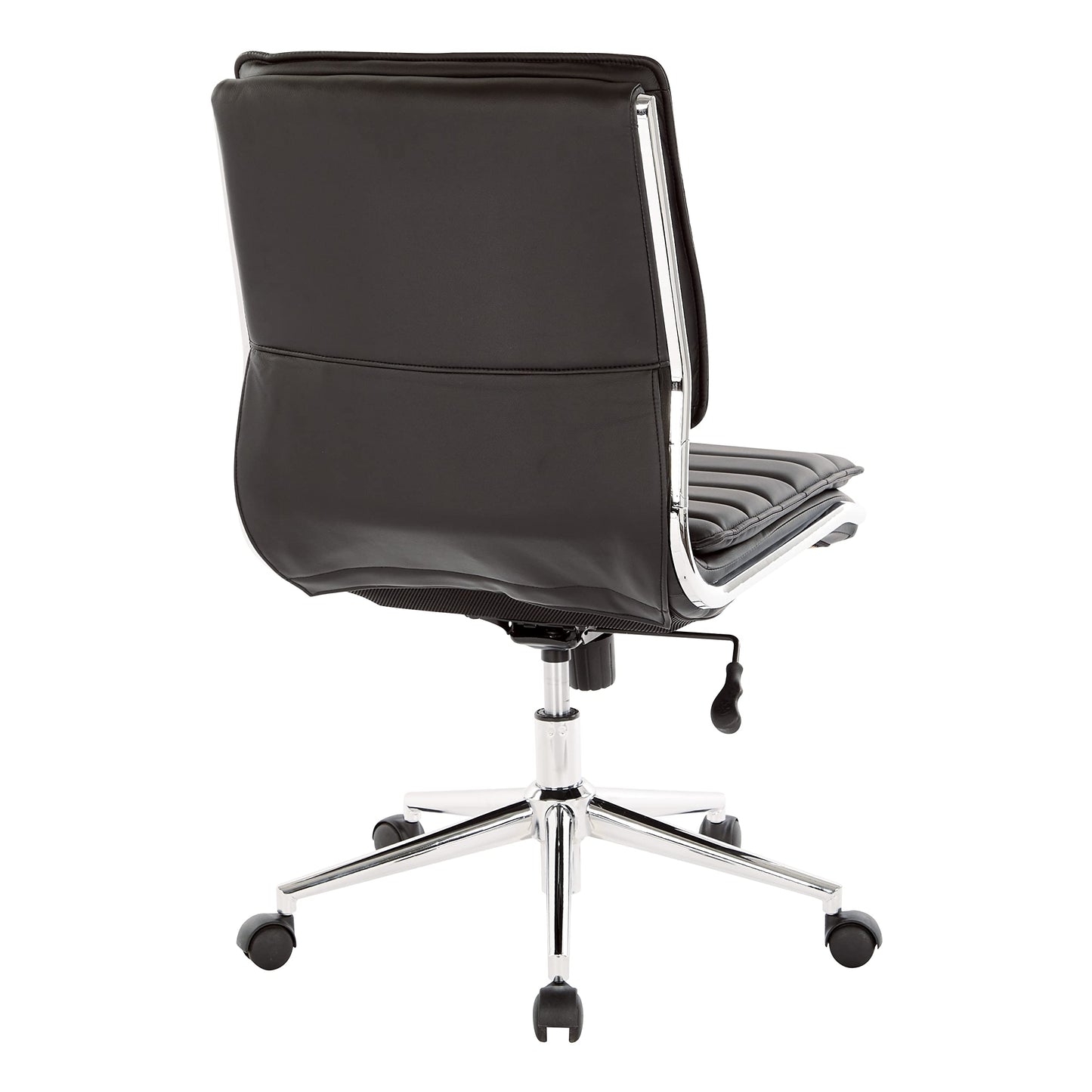 Office Star SPX Professional Ergonomic Ribbed Faux Leather Office Chair with Chrome Base, Mid Back Manager's Chair Without Arms, Black