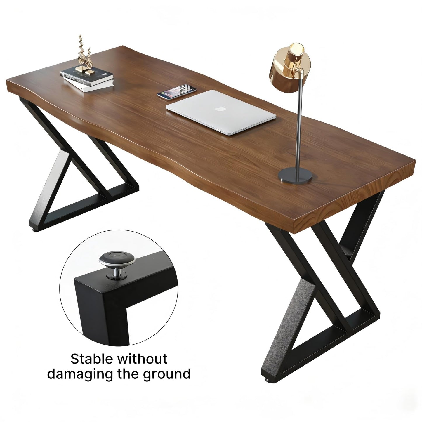 QZYJKJ 55inch Solid Wood Desk Wide Home Office Desk,Metal Modern Industrial Writing Table, Workstation, Perfect Table for Your workspace Study Table Furniture in Rustic Natural Aged Brown