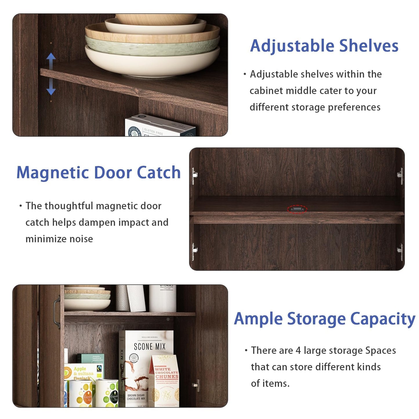Tradare 71'' Tall Pantry Cabinet, Farmhouse Kitchen Pantry Storage Cabinet with Barn Door and Adjustable Shelves, Rustic Wood Freestanding Cupboard Storage Organizer for Kitchen, Dining Room, Brown