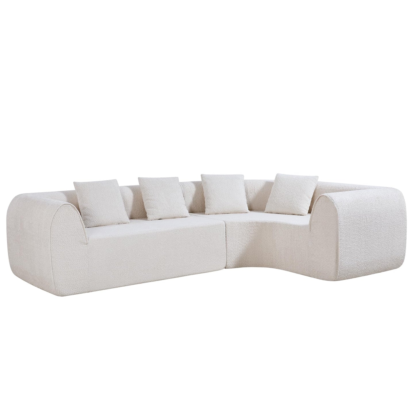 Christopher Knight Home Reiss 110" Curved Modular Sectional Sofa, Comfy Sofa Couch with Chaise Lounge, Modern Cloud Couch with Deep Seat, Fabric Upholstered Set for Living Room Bedroom, Almond