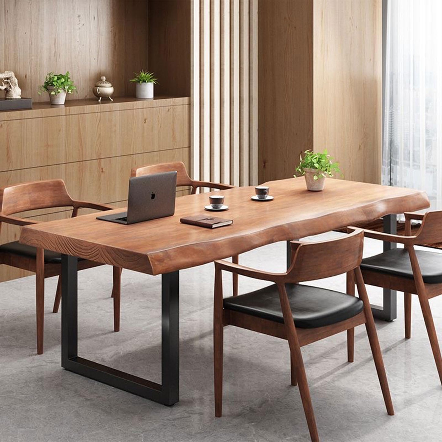 quanzhoulong Stylish Solid Wood Office Desk with Sturdy Metal Base - Durable Multi-Size Executive Computer & Dining Table - Perfect for Home Office & Work Environments (Brown, 47in)