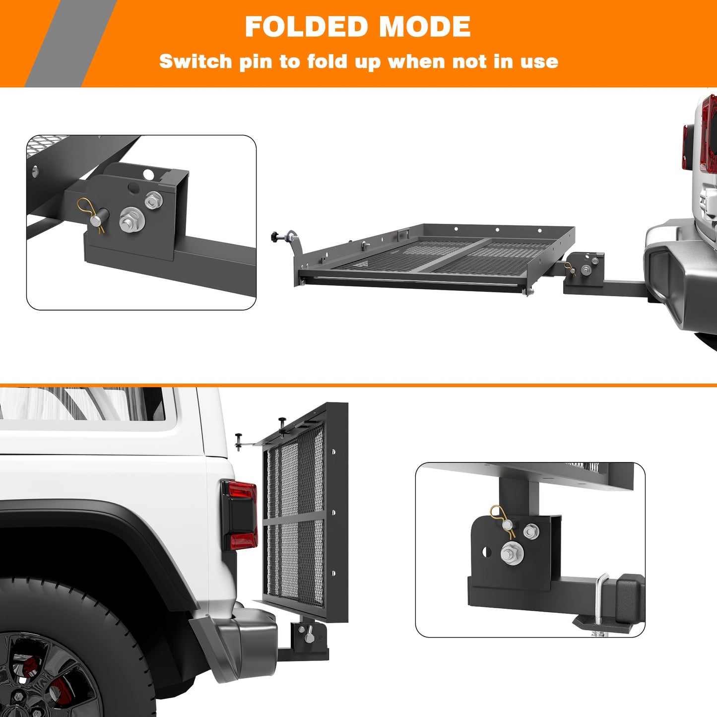 WILDROAD Hitch Cargo Carrier with Ramp 48" x 26" x 4" 500 LBS Folding Trailer Hitch Steel Wheelchair and Mobility Scooter Carrier Fits 2" Receiver with Stabilizer and 4pcs Ratchet Straps