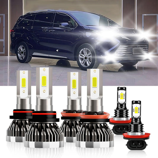 TXBILMOO H11 LED Fog Light Bulbs, 9005 High/Low Beam, Aluminum, White, Compatible with Toyota Sienna 2011-2020, Pack of 6