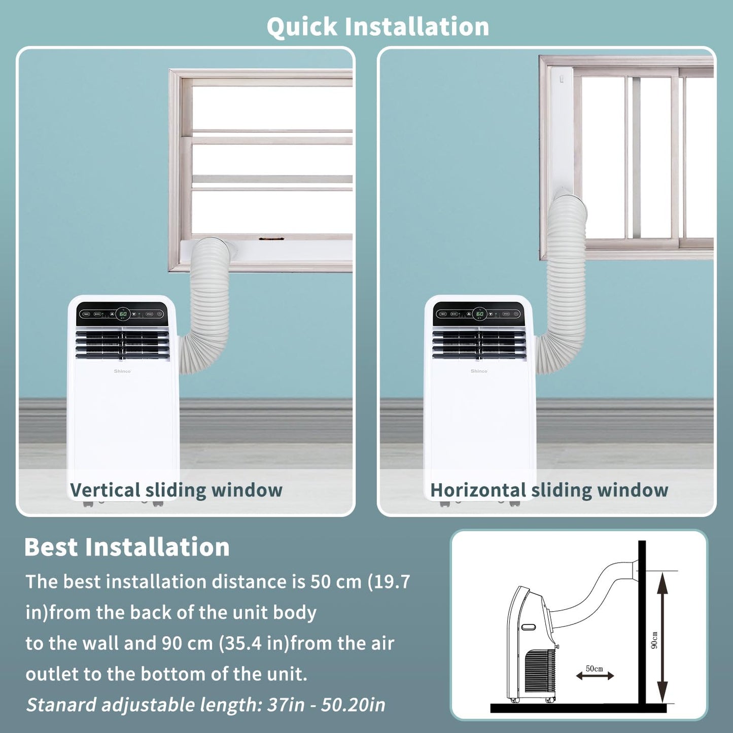 Shinco 8,000 BTU Portable Air Conditioner, Portable AC Unit with Built-in Cool, Dehumidifier & Fan Modes for Room up to 200 sq.ft, Room Air Conditioner with Remote Control, Installation Kit