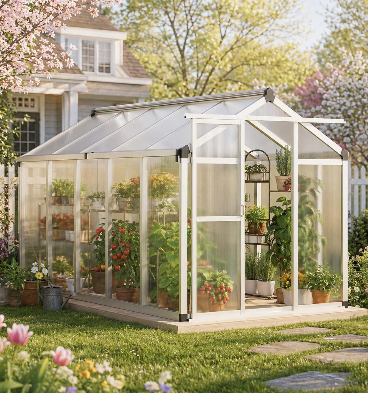 6x10 FT Greenhouse for Outdoors, Large Aluminum Greenhouses with Adjustable Roof Vent, Heavy Duty Greenhouse with Ground Nails, Walk-in Green Houses for Outside Garden, Backyard, Patio
