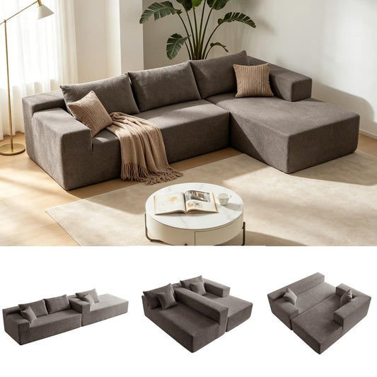 Trygoal 103” L Shaped Cloud Sectional Boneless Couches for Living Room, Modern Modular Sofa Couch with Chaise, Comfy Deep Seat Living Room Furniture Set, No Assembly, Grey