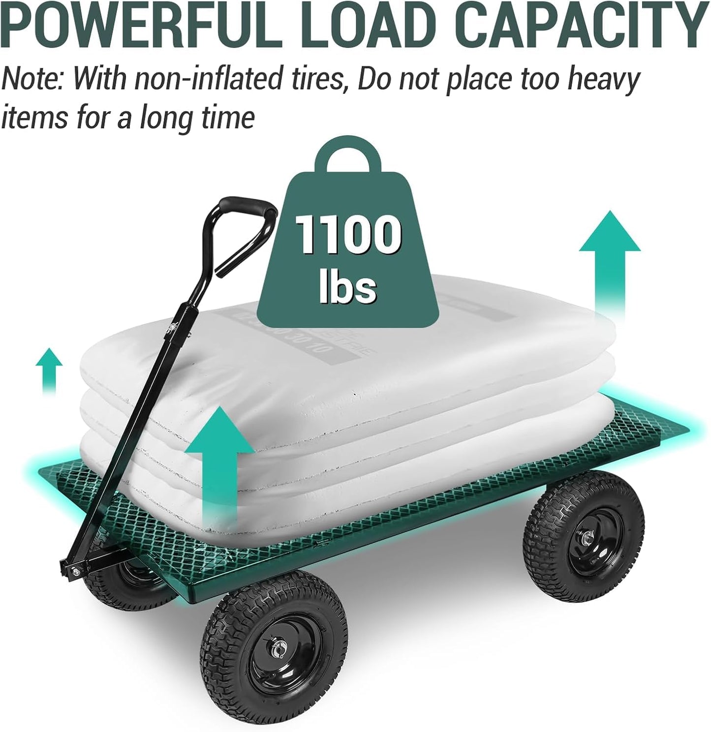 Taifa Heavy Duty Steel 1100 Lb Wagon Garden Carts with Removable Side Panels Turn Into Flatbed, All Terrain Utility Cart with 11.5" Tire, 180° Rotating Handle for Outdoor, Garden, Farm, Yard, Black