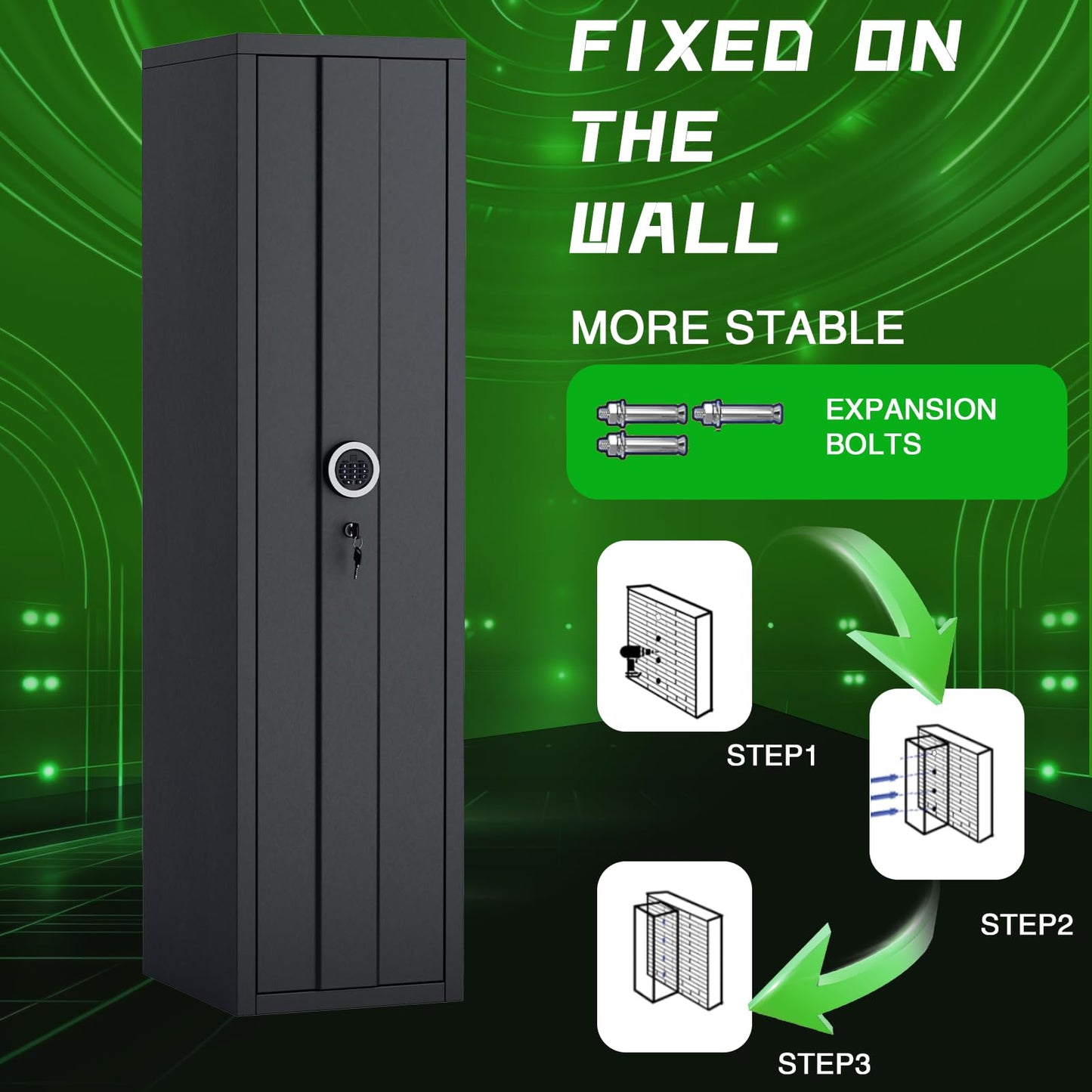 [No Assembly Required] 8-12 Gun Safe for Rifles and Pistols，Rifle Safe with Digital Keypad Lock,Gun Cabinet for Home with Adjustable Racks & Pistol Storage，Heavy Duty Long Gun Safe,57" H