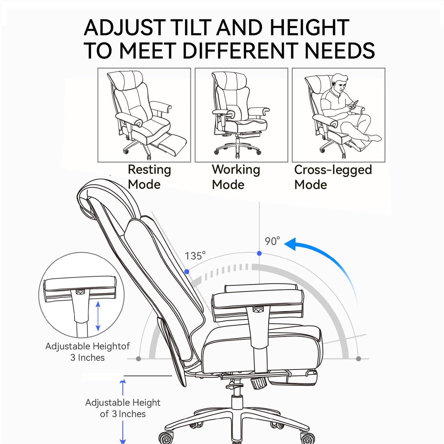 Efomao Big and Tall Executive Office Chair 400lbs - White Desk Chair for Women with Footrest, 24" Wide Ergonomic Pocket Spring Cushion Seat, Heavy Duty Computer Chair for Home Office, Gaming