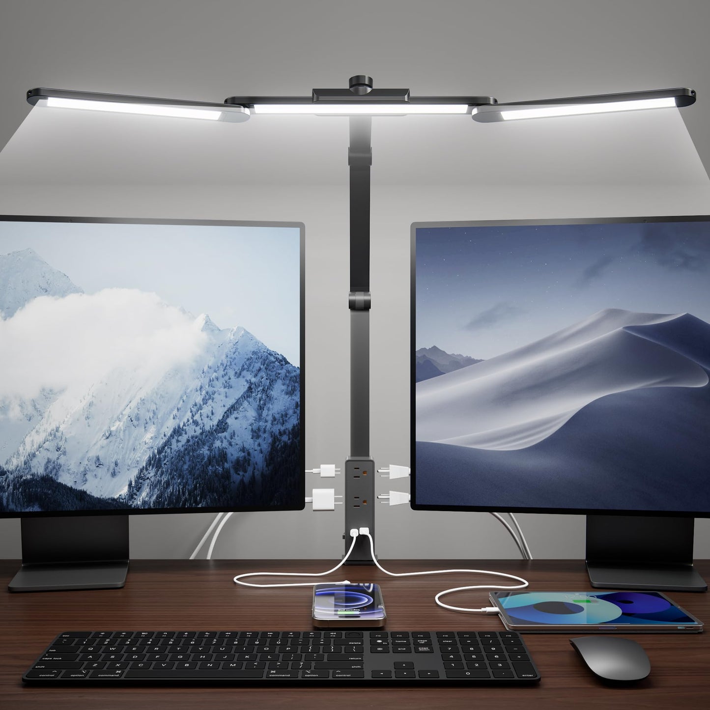 SUPERDANNY LED Desk Lamp with Power Strip, 6 Outlets, USB & Type-C, Large, Black, Model SDDL02