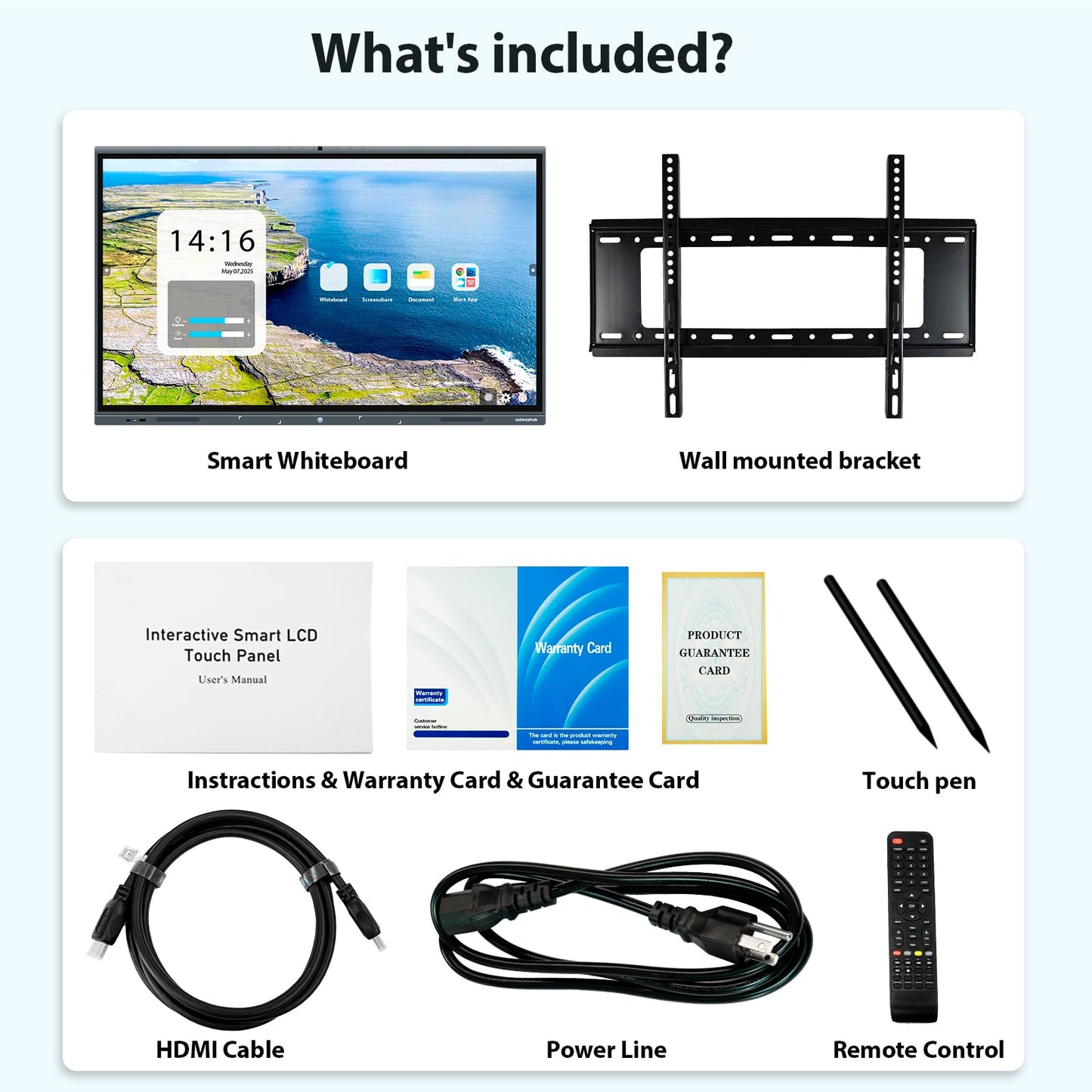 sulmeyhub 55'' 4K Smart Board, Android 14 OS 8+128 GB Interactive Whiteboard, Electronic Digital Whiteboard with Open App Ecosystem, Built in 20MP Camera for Home, Office and Classroom