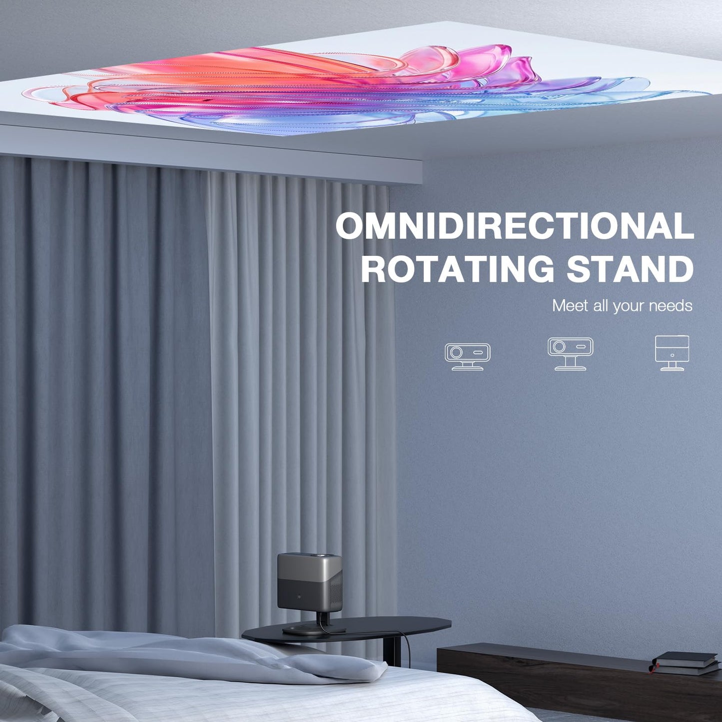 [Now with Netflix & 4000 ANSI] 4K Projector with WiFi and Bluetooth,TOF Real-Time Auto Focus Projector, AuKing Outdoor Movie Home Proyector with Omni-Adjustable Stand(silver grey)