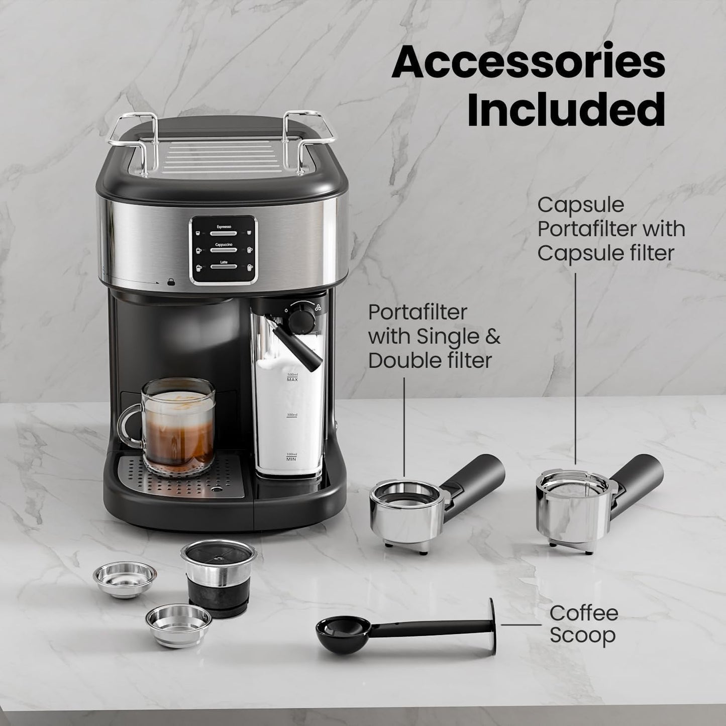 Electactic 20 Bar Professional Compact Espresso Cappuccino Machine with Auto Milk Frother, Stainless Steel Coffee Maker for Cappuccino, Latte