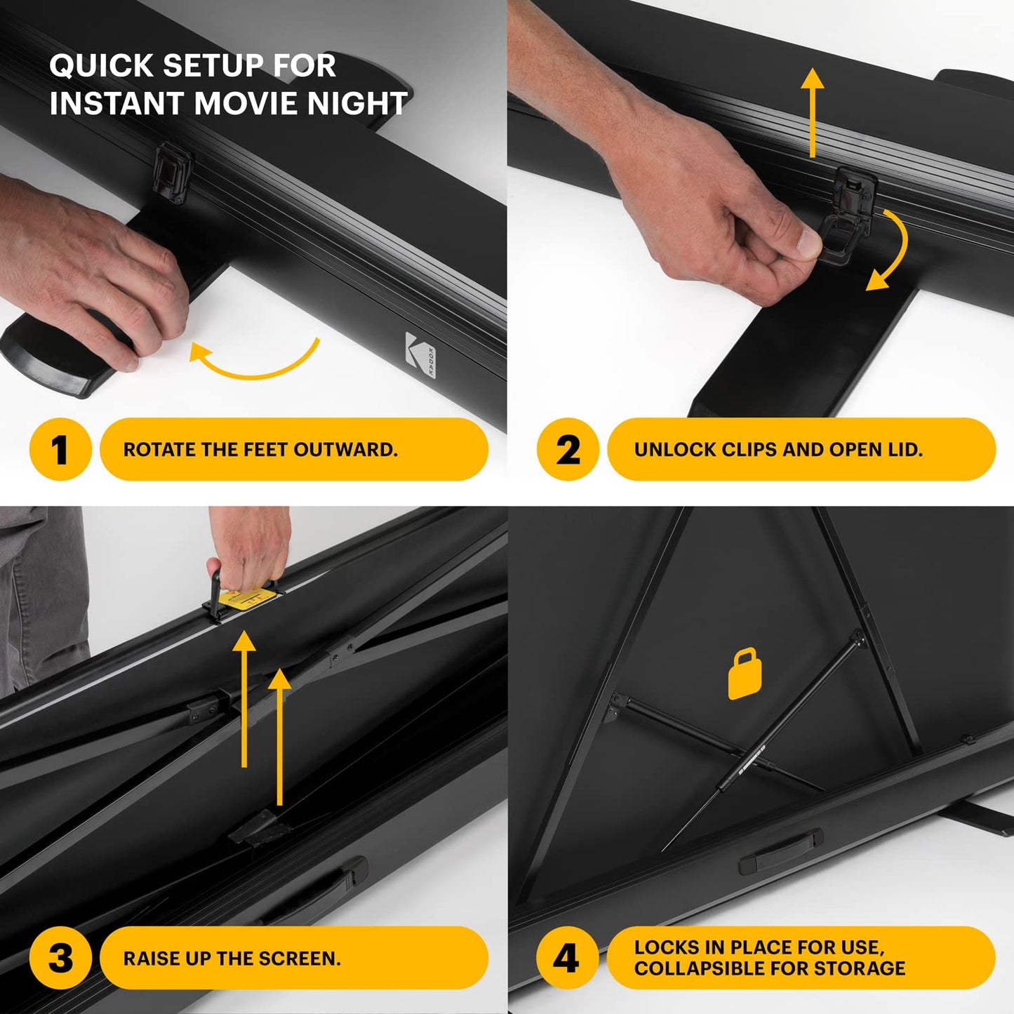 Kodak Portable Projector Screen | 100” Indoor & Outdoor 16:9 Video Projection Surface & Stand with Carry Handle | 1080p, 4K/8K UHD, 3D & HDR Ready | Fast Setup for Movies, Office Presentations & More