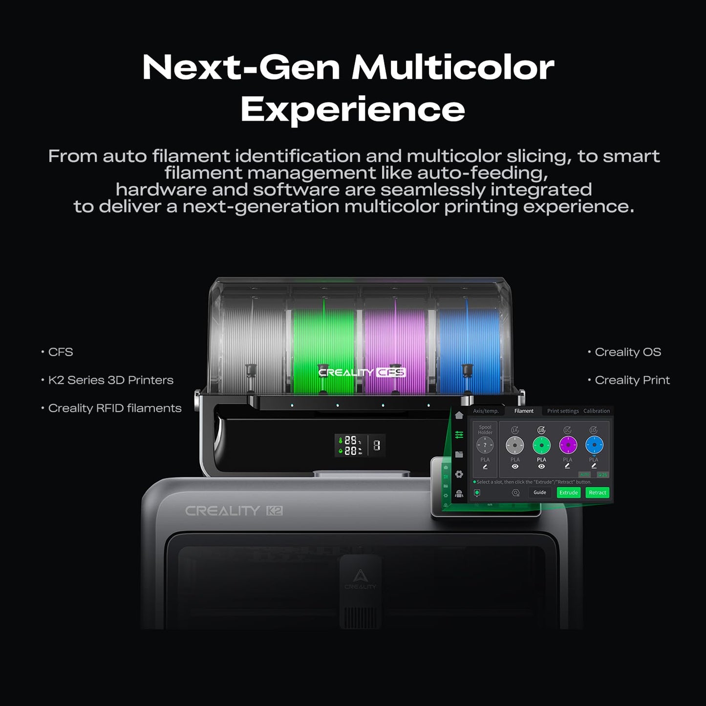 Creality K2 Combo 3D Printer, Multicolor Printing with CFS, High-Speed 600mm/s, Smart Auto Leveling, Quiet Printing, 300°C Nozzle, Dual AI Camera, Direct Drive Extruder, Build Volume 260x260x260mm