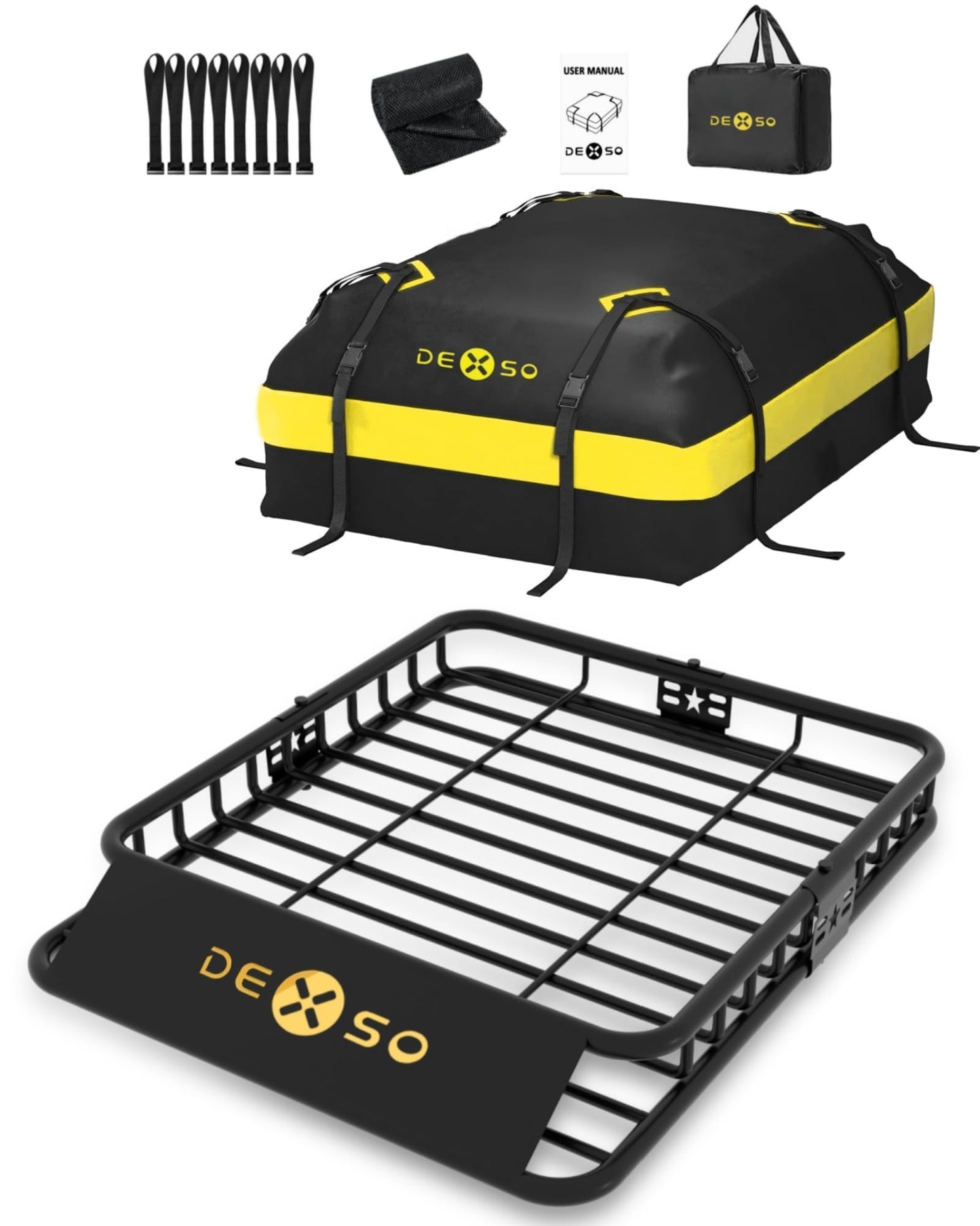 51" x 36" Roof Rack Basket, 200 lbs Capacity Universal Rooftop Cargo Carrier with 15 Cu Ft Waterproof Bag (44"x34"x17"),Heavy Duty Luggage Rac for SUV, Truck, Crossovers