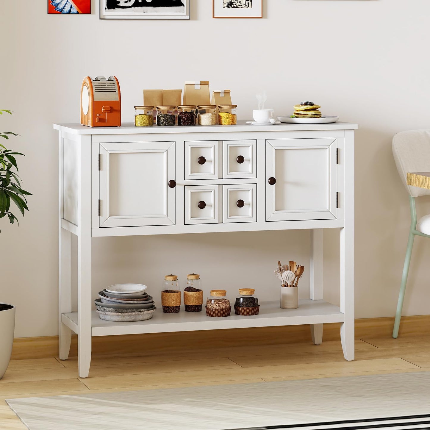 Giantex Sideboard Buffet Cabinet with Storage, 42’’ Wood Credenza, Accent Coffee Bar Cabinet with Open Shelf, 2 Drawers & 2 Doors, Buffet Table for Entryway, Kitchen, Living Room, Hallway, White